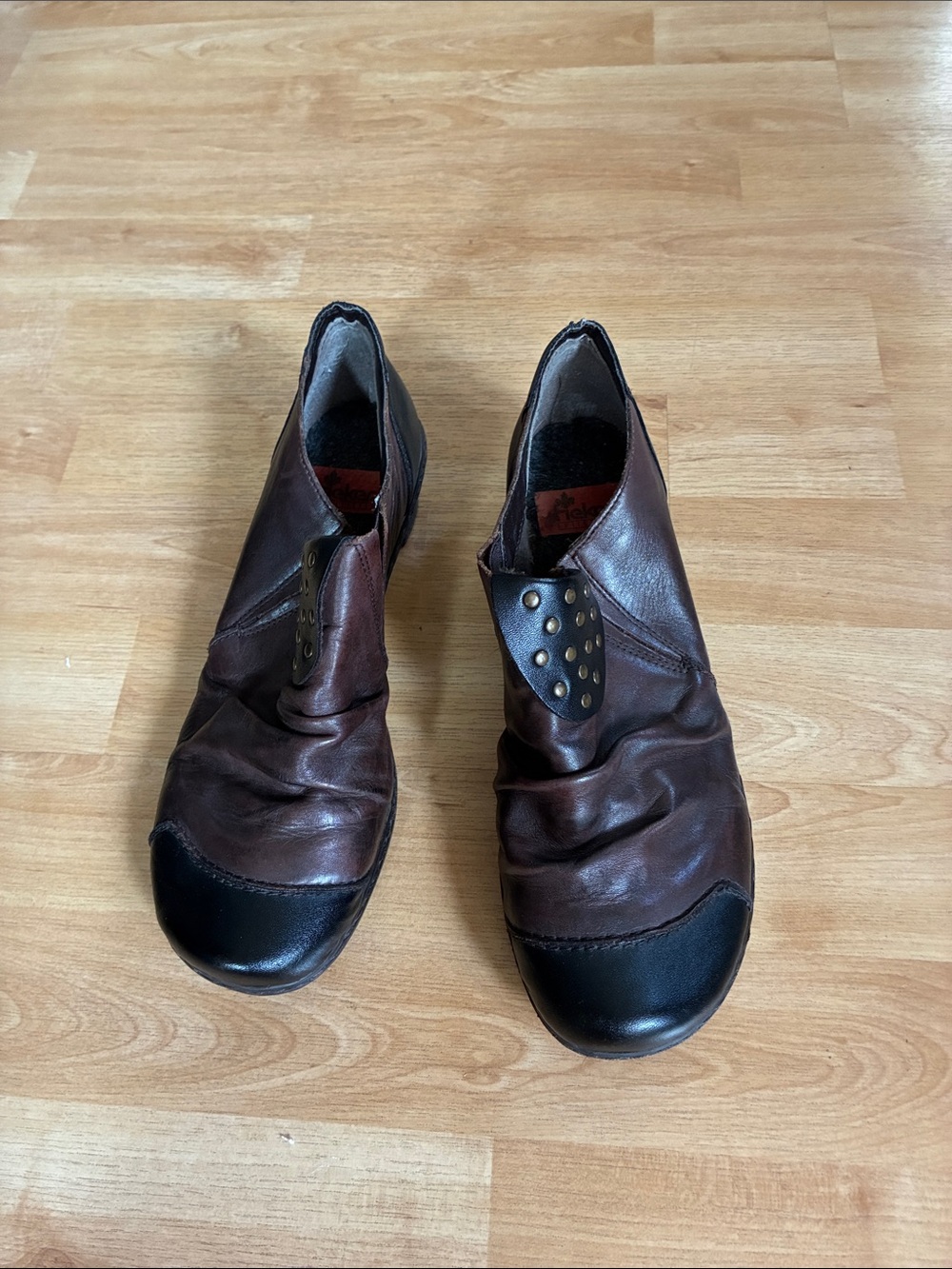 Rieker Brown and Black Leather Women's Heeled Slip-On Shoes